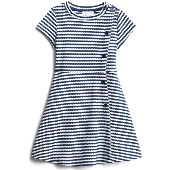 PERSAYA GIRL Dress Size 5 Short Sleeves Classic Preppy Navy Blue White Stripes - Picture 2 of 7